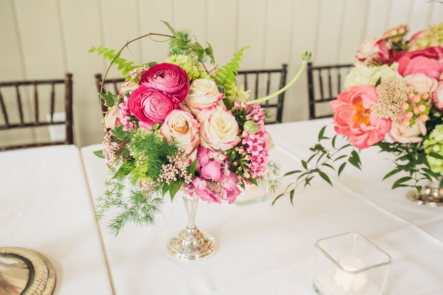 Charleston Wedding Centerpieces with bright pink peonies