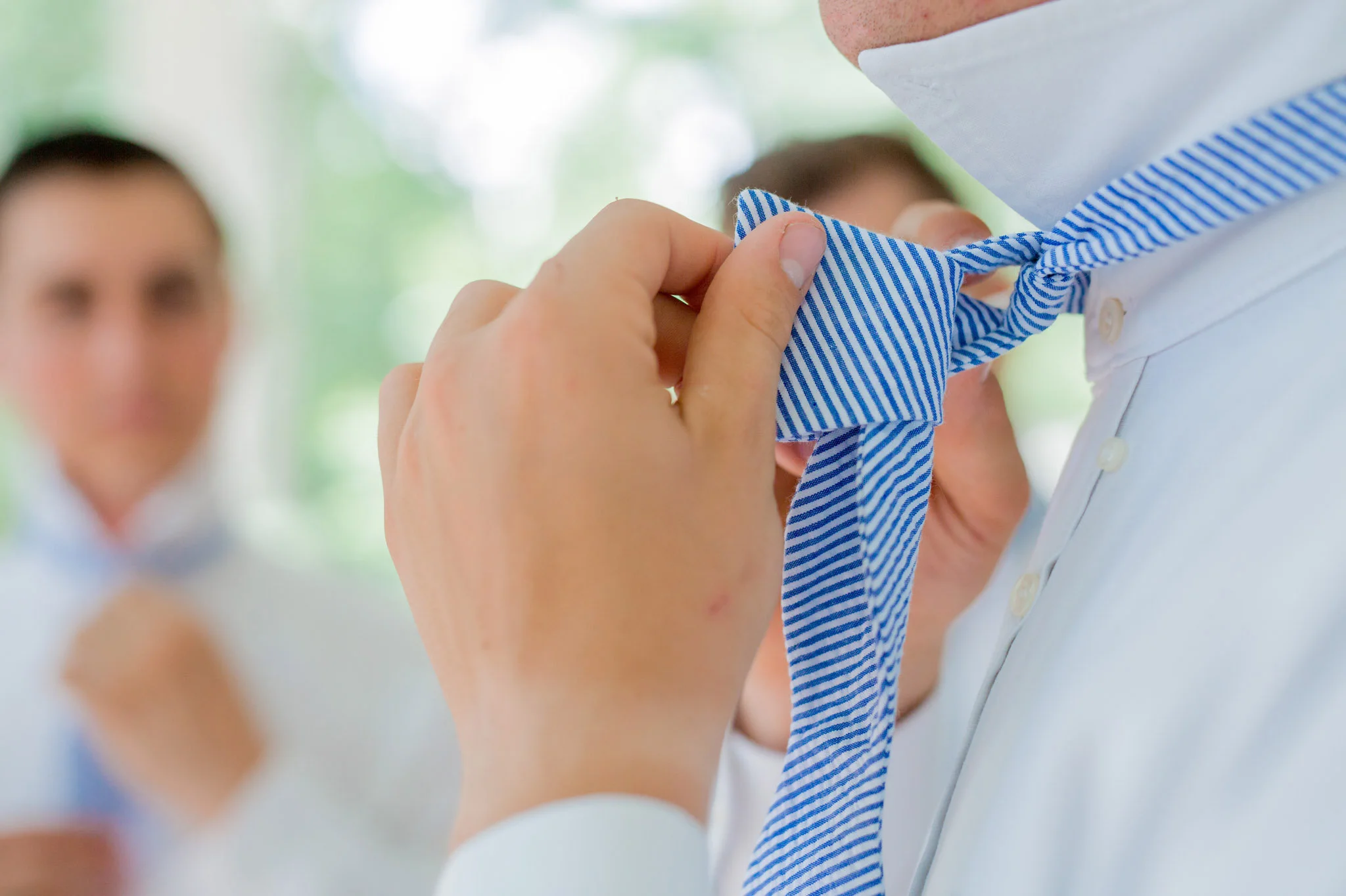 Seersucker bow tie at wedding in Beaufort, SC