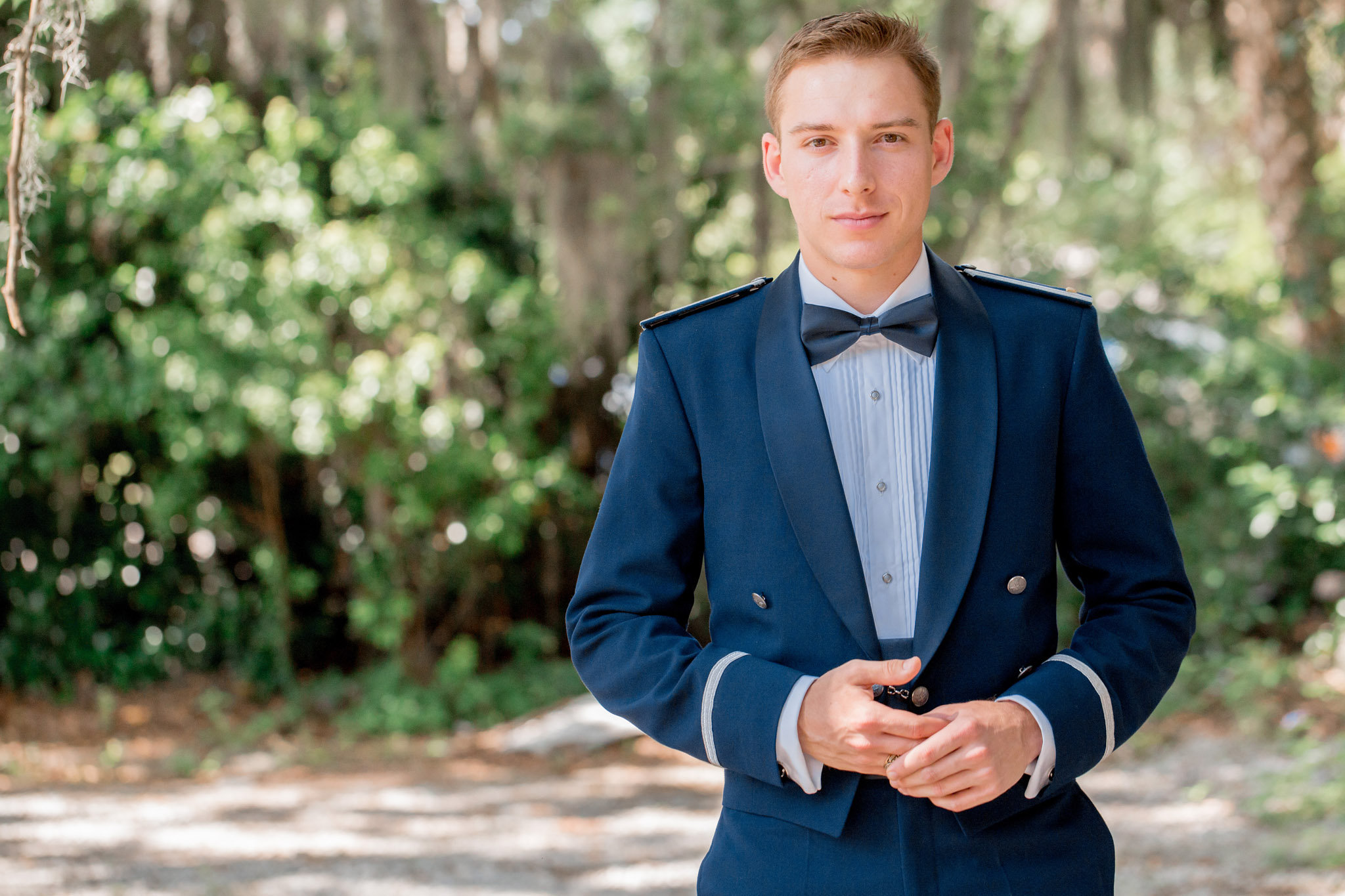 Groom in military attire at Beaufort wedding