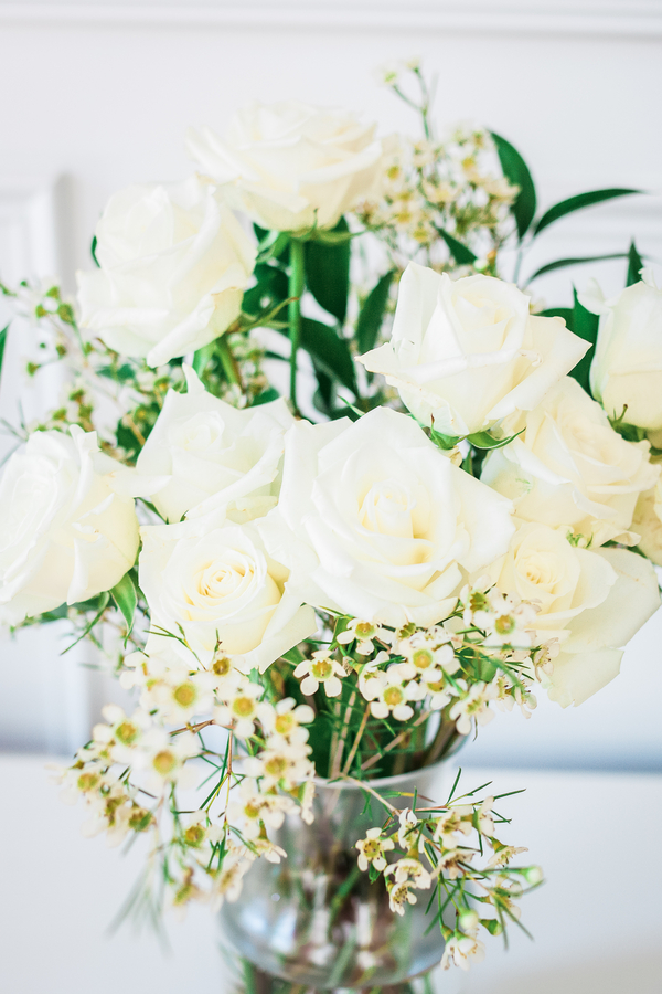 White rose centerpiece at Charleston wedding