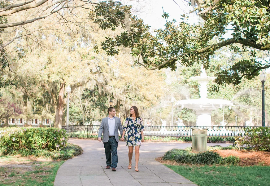 Katie + Ramsey's Forsyth Park Engagement in Downtown Savannah