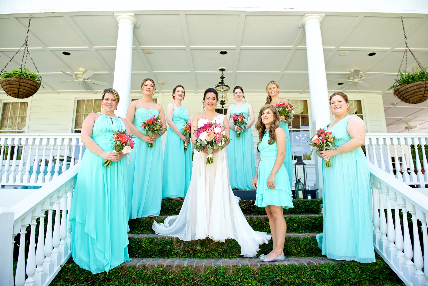 Aqua bridesmaids dresses from Bella Bridesmaids at Christine Kohler + Brook Bristow's Summer Charleston wedding 