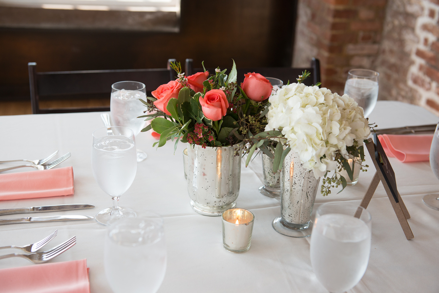 Rice Mill Building Wedding Coral Rose Centerpieces