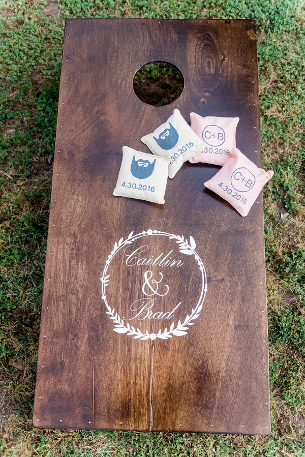 Custom cornhole boards at Charleston wedding