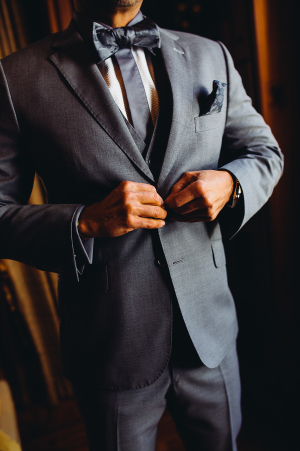 Groom in grey suit