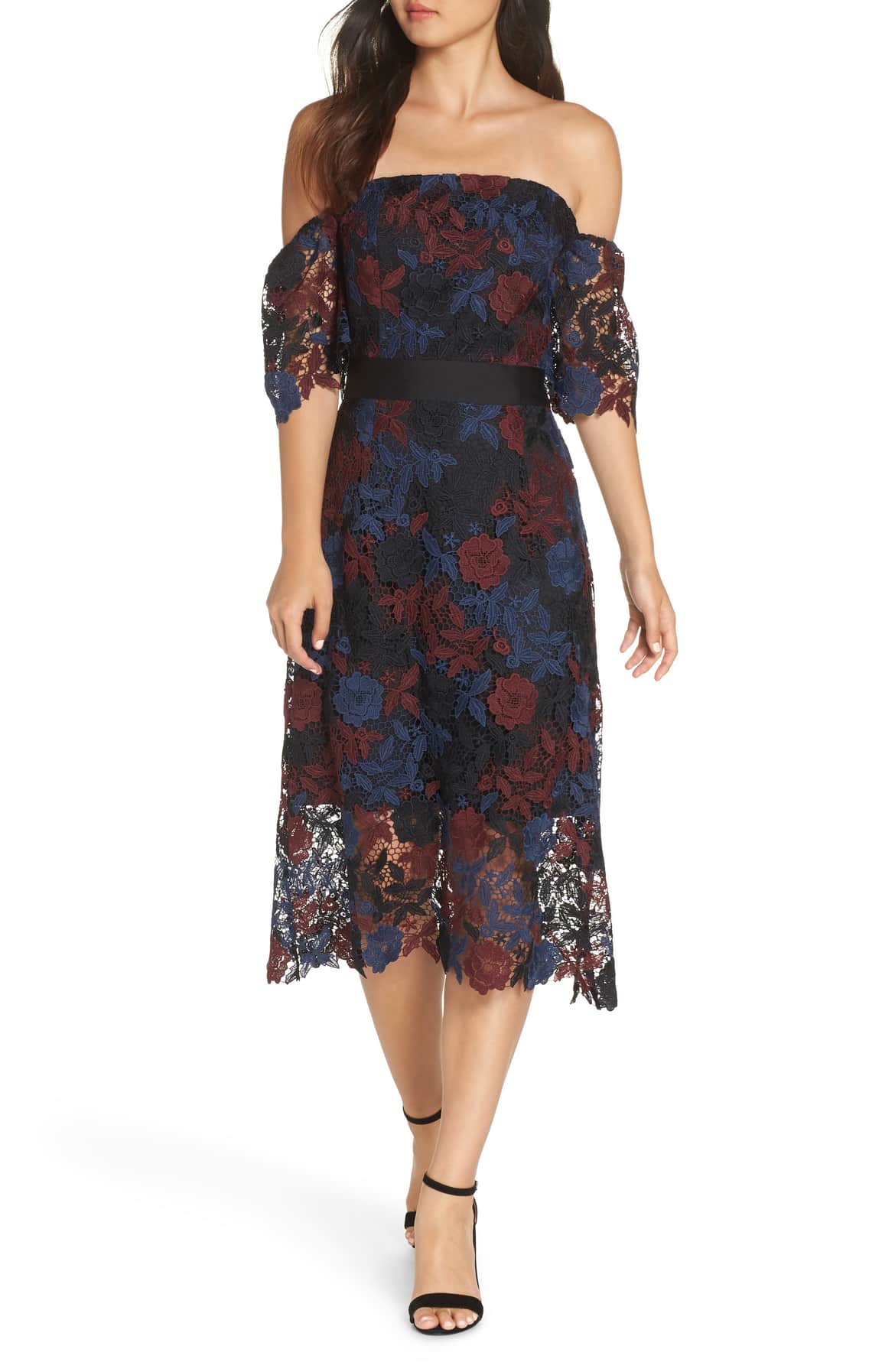 Sam Edelman Three-toned Off the Shoulder Lace Midi Dress.jpeg