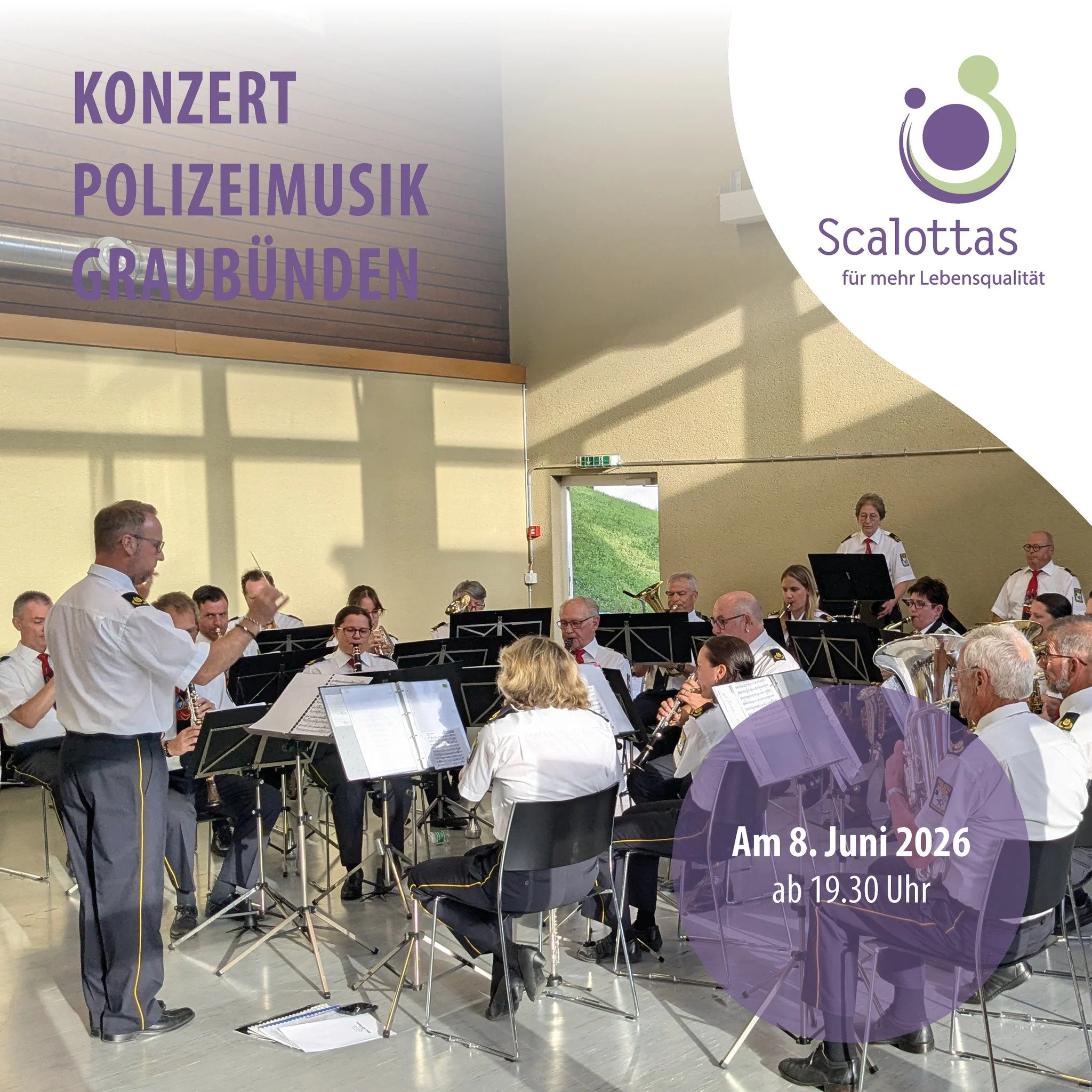 Geniesse einen musikalischen Sommerabend mit der Polizeimusik Graub&uuml;nden! 🎼🎺
📅am 8. Juni 2026 um 19.30 Uhr
📍Auf dem Areal der Stiftung Scalottas oder bei schlechter Witterung in der Turnhalle
Wir freuen uns auf deinen Besuch!
#event #veranst