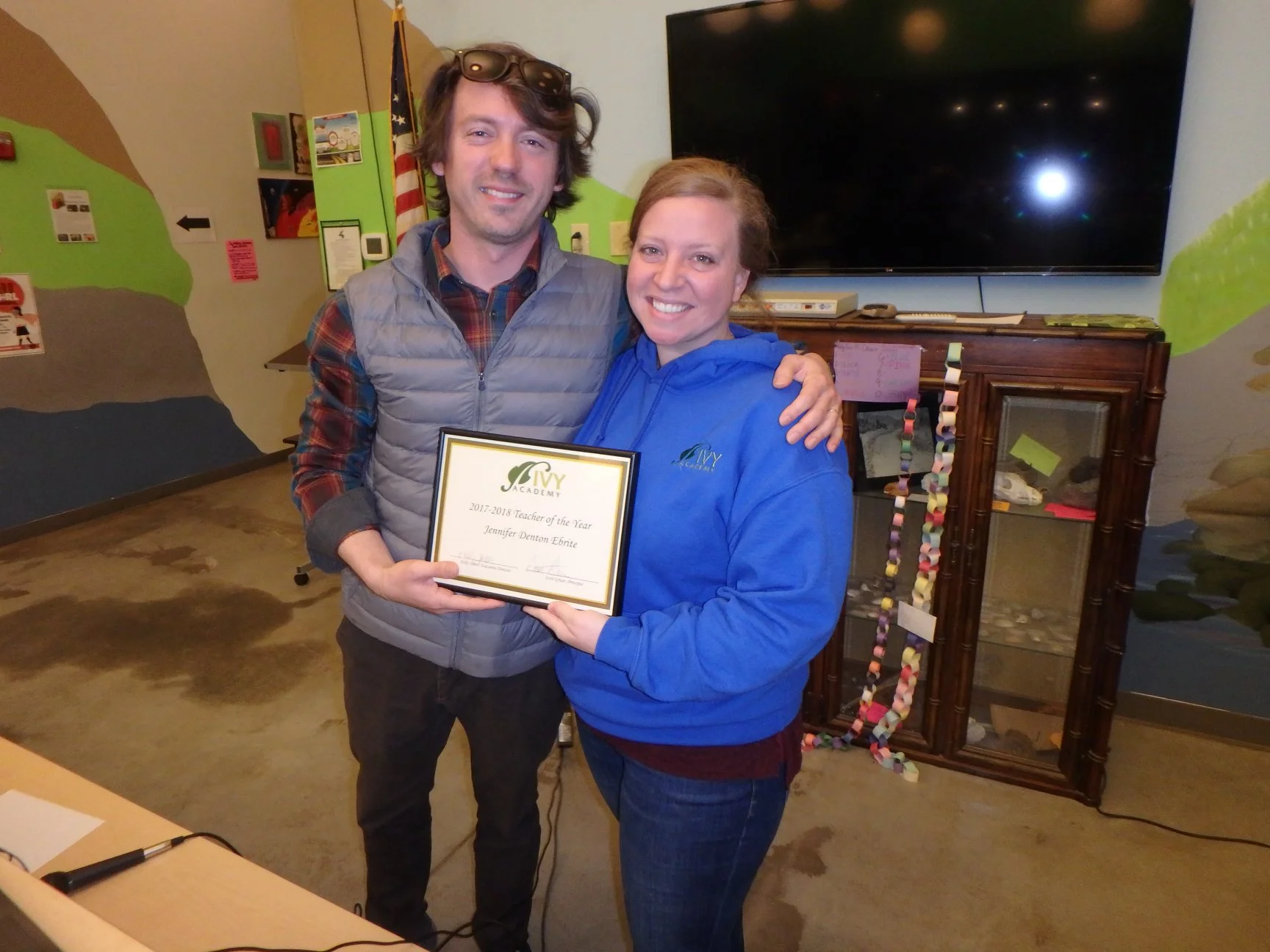 Accepting Teacher of the Year Award with Dean Hubbard