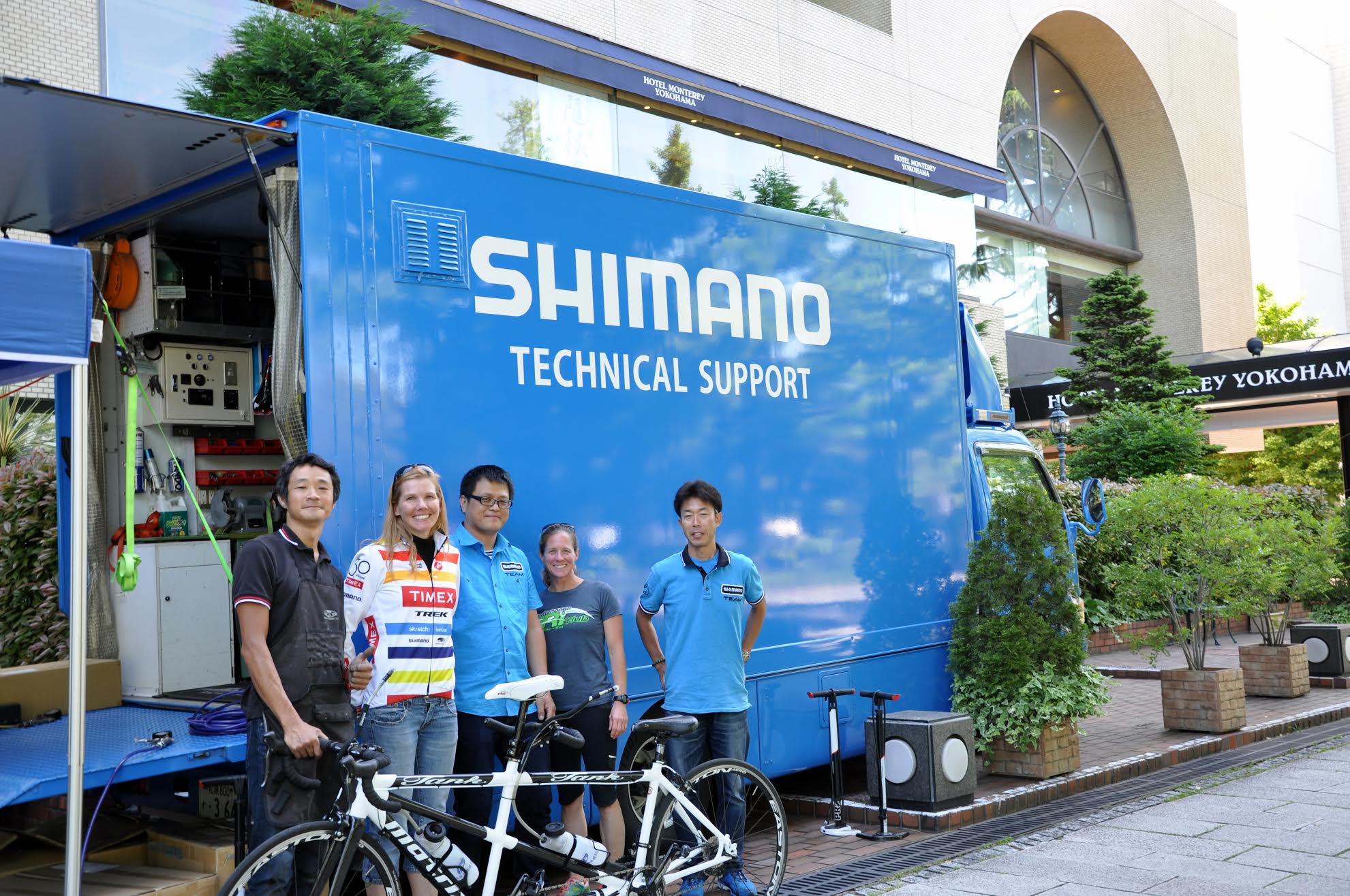 Helen and Liz hanging out with the crew at Shimano