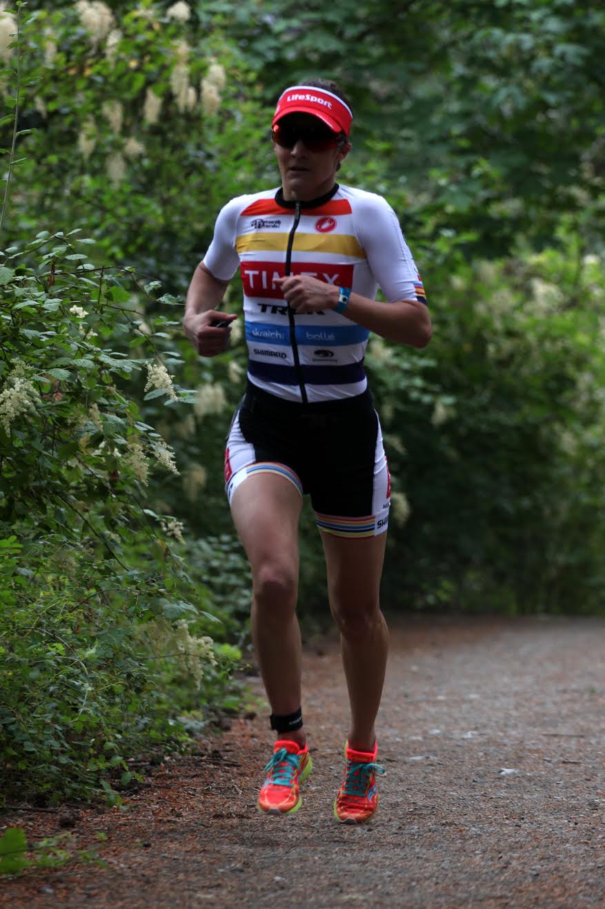 Sam Mazer blasting out of T2 at Victoria 70.3