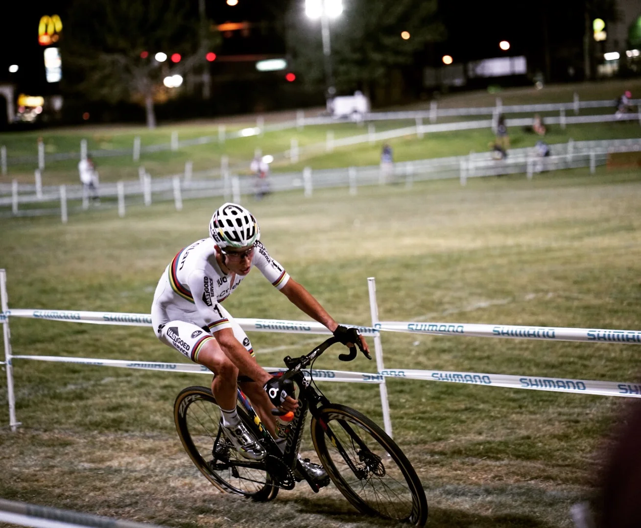 World Champion, Wout Van Aert, crashed early in the race and looked to be out of contention. After successfully bridging back to the lead group, he proved why he wears the world champ colors by leaving the rest of the field in the dust to take the win. 