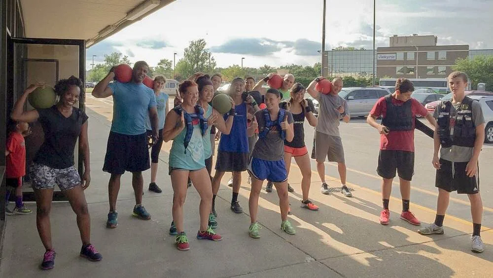 Pete and his wife Montreal getting their run on with a slam ball