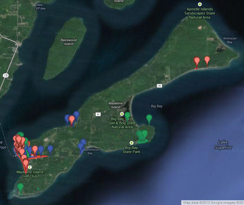 2013 Map of Invasive Species on Madeline Island