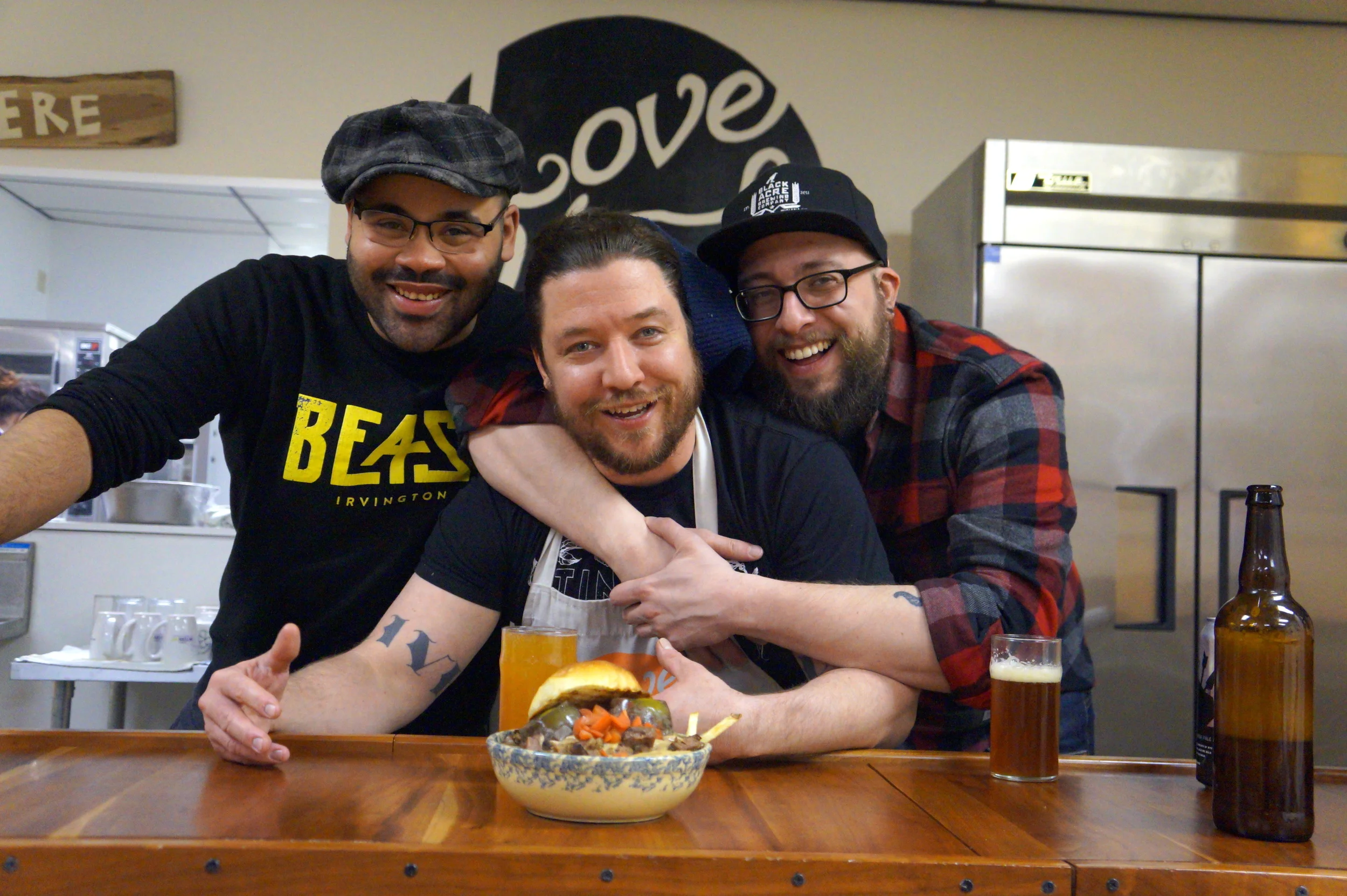 BEAST's Chef Michaels (left) joined by Love Handle owner / chef Chris Benedyk (center) and Black Acre brewer / chef Steve Ruby (right.)