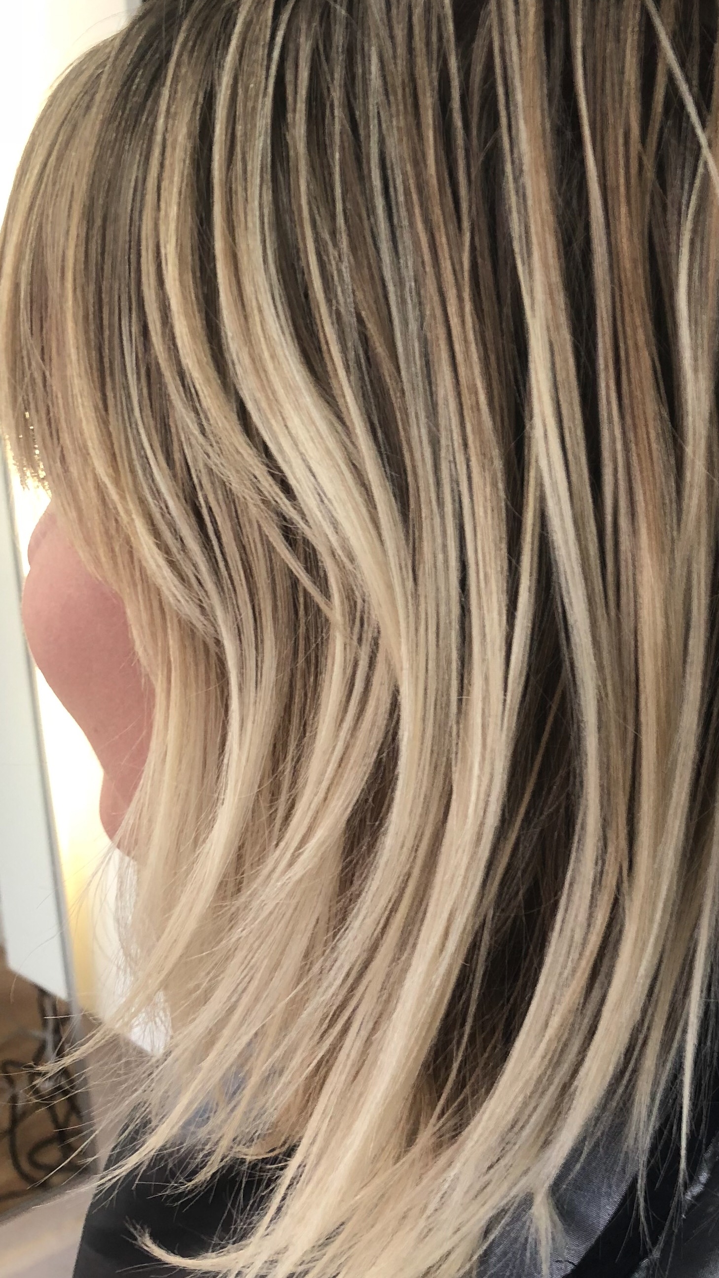  goal: cool blonde with roots  technique: backcombed sections in foils 