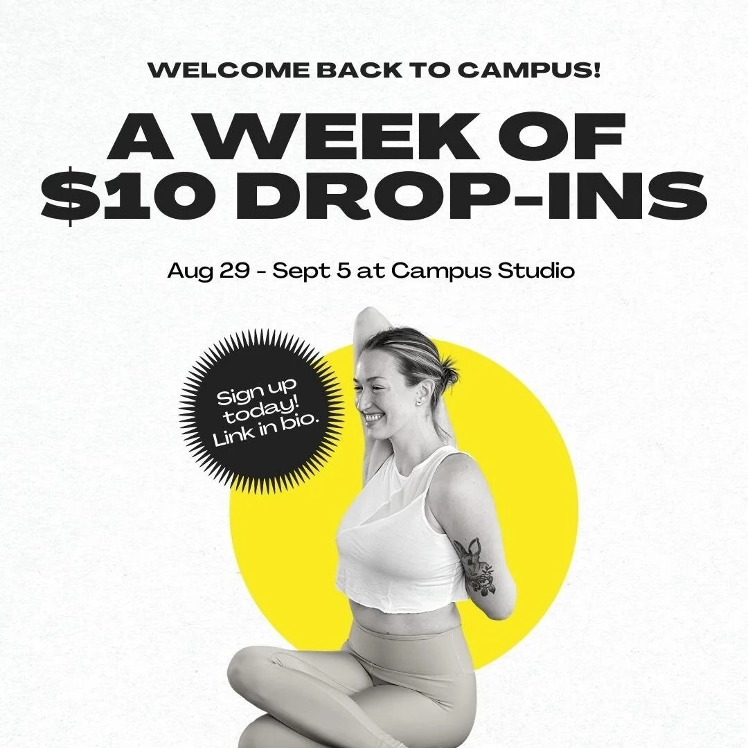 Students are BACK on campus, and we&rsquo;re welcoming them back home to Tiny Buddha Yoga with $10 drop-ins all week! Link in bio to sign up for class before they're all filled up. Look for the $10 drop-in option. See you SOON! 💛⁠