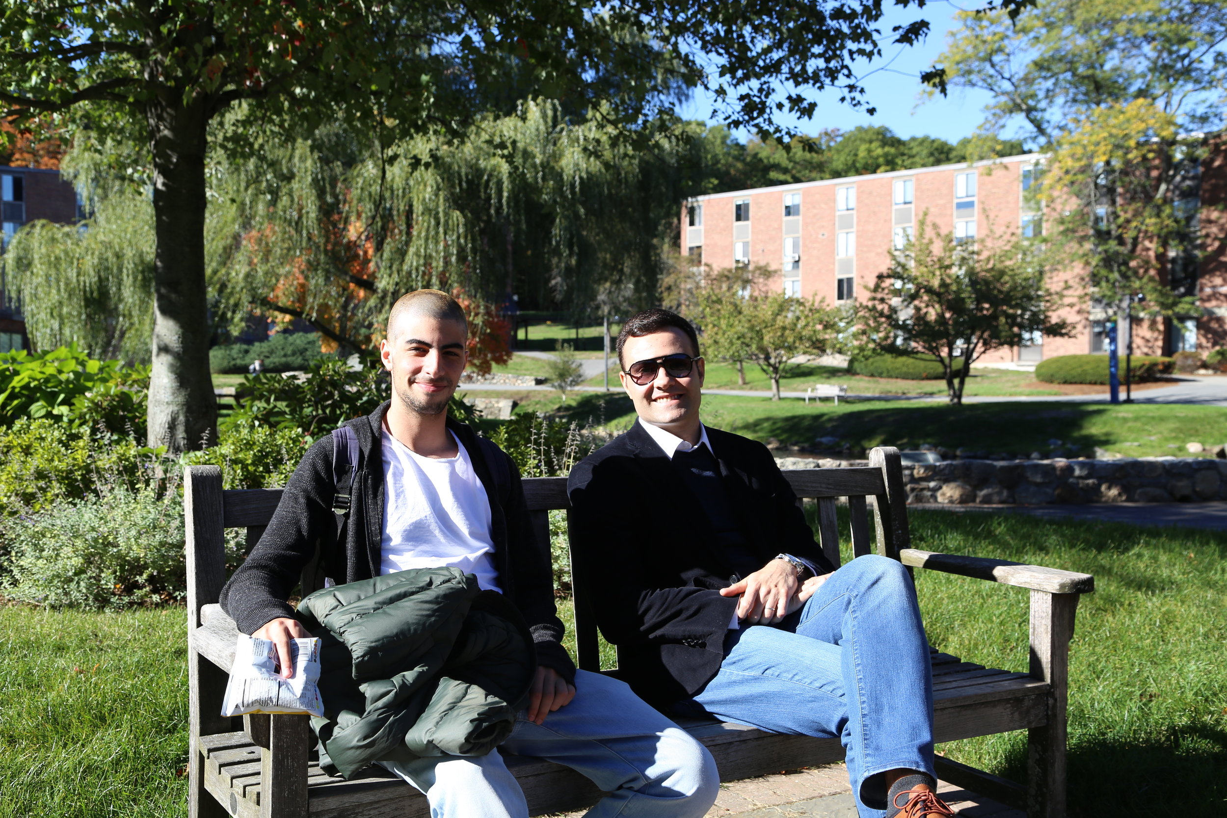Victor and Murilo at Victor's favorite place on campus