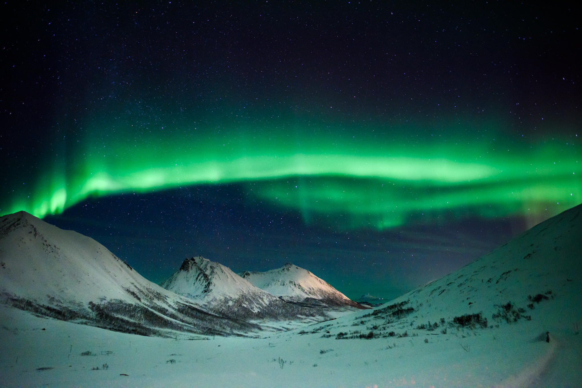 A band of the Aurora Borealis streaks across the winter sky in the area of Tromvik, Norway. Without careful planning and technical expertise, it would have been very difficult for me to capture this image, and a waste of an expensive trip.