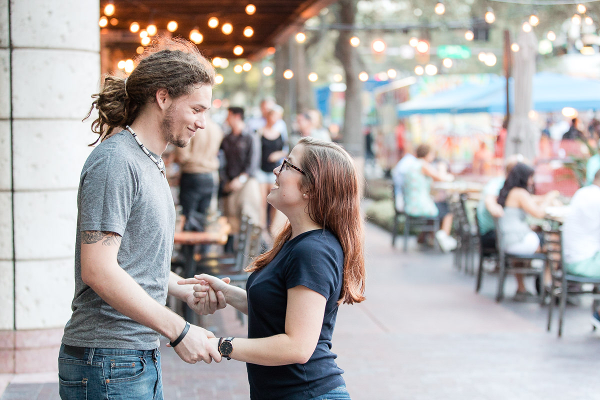 Engaged couple in downtown St. Petersburg, Florida