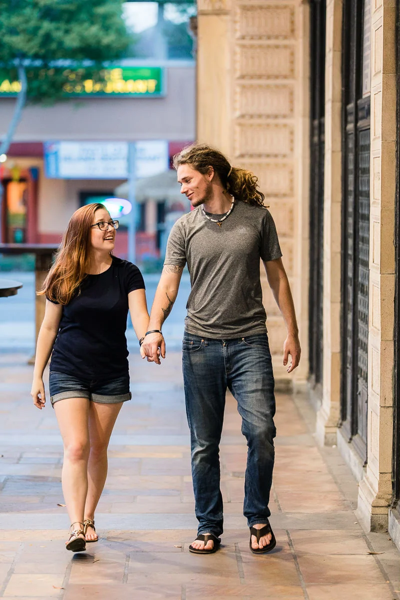 Engaged couple in downtown St. Petersburg, Florida