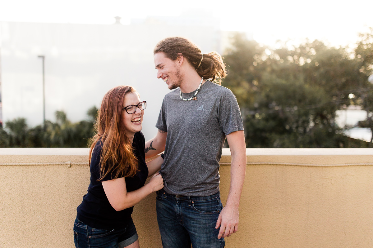 Engaged couple in downtown St. Petersburg, Florida
