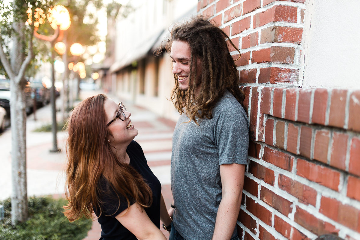 Engaged couple in downtown St. Petersburg, Florida