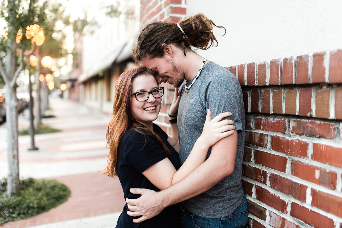 Engaged couple in downtown St. Petersburg, Florida