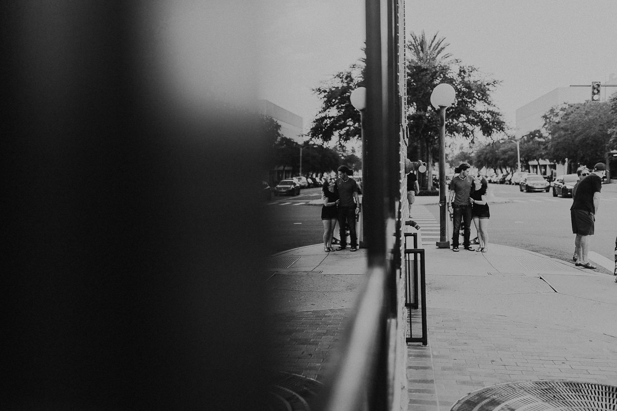 Engaged couple in downtown St. Petersburg, Florida