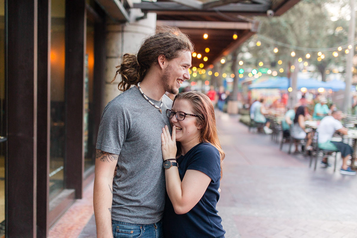 Engaged couple in downtown St. Petersburg, Florida