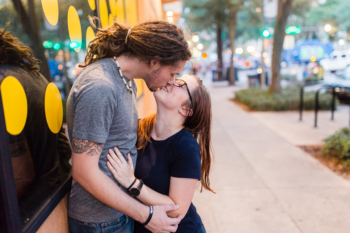 Engaged couple in downtown St. Petersburg, Florida