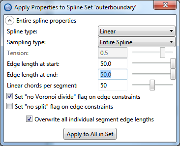 Setting up spline properties