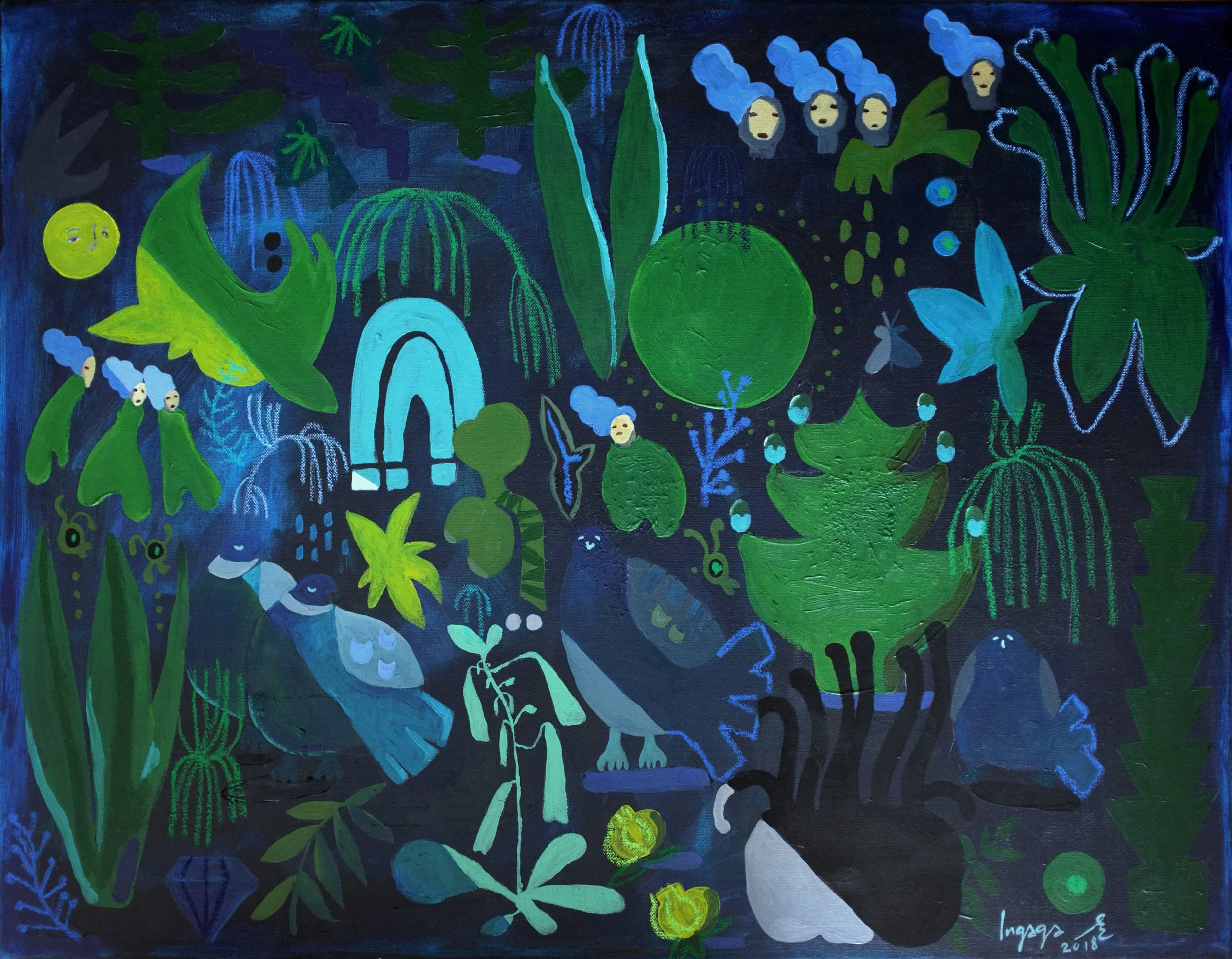 DEEP BLUE 60 x 80cm Acrylic and oil pastel on canvas / 2018
