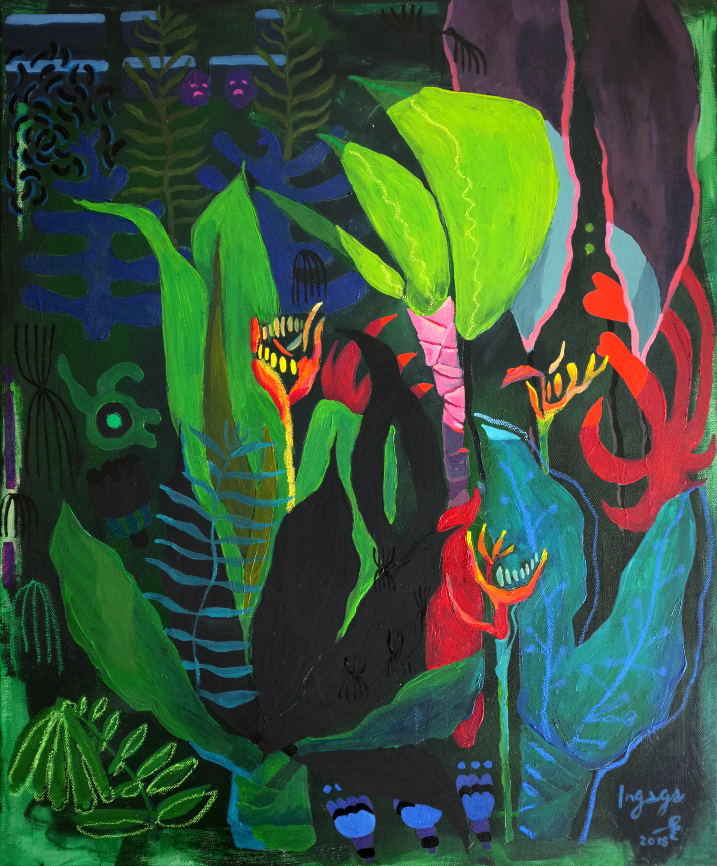 LOVERS IN THE JUNGLE 50 x 60cm Acrylic and oil pastel on canvas / 2018