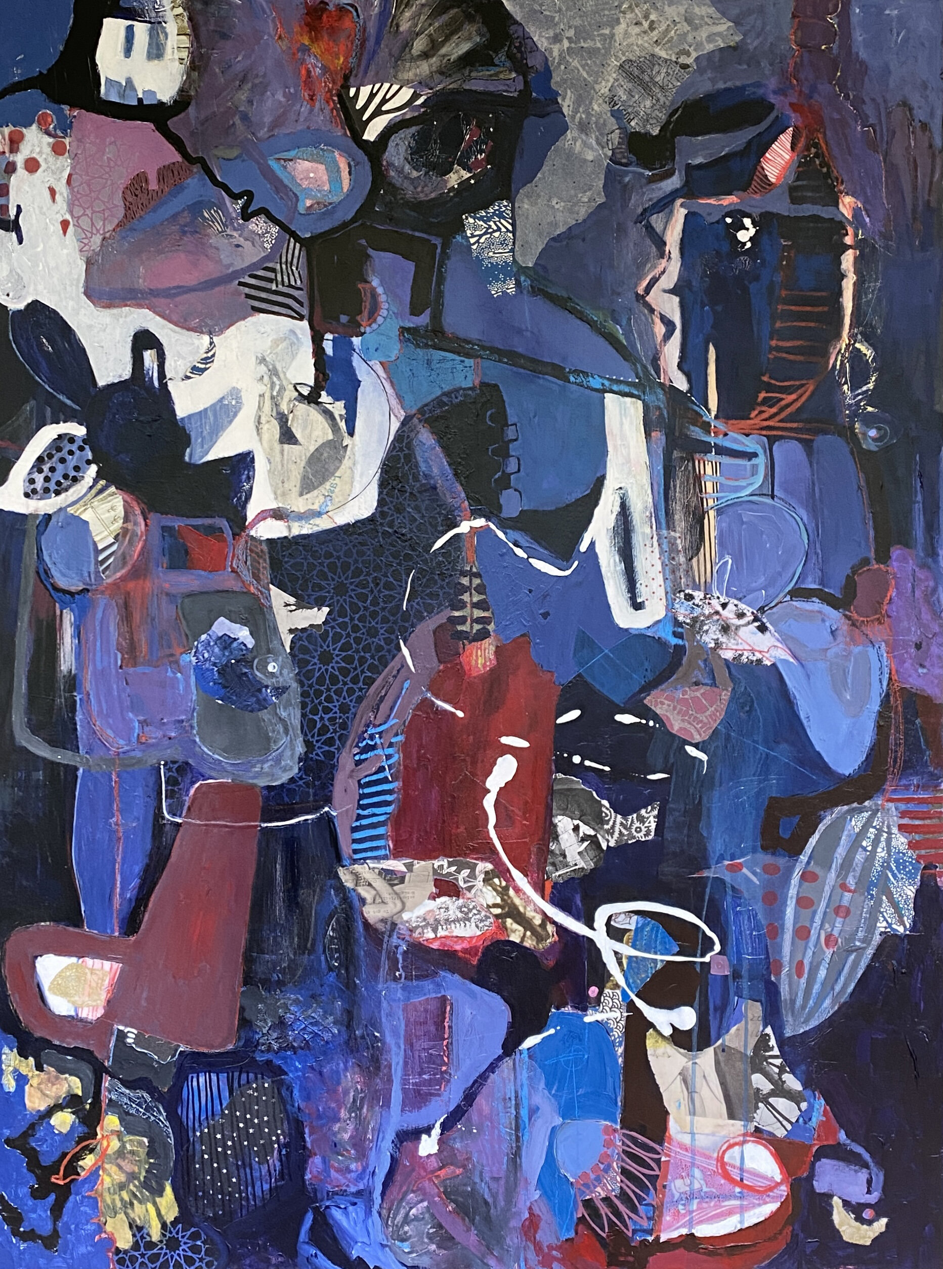  Late Night Walks, Mixed Media on wood panel, 36x48 