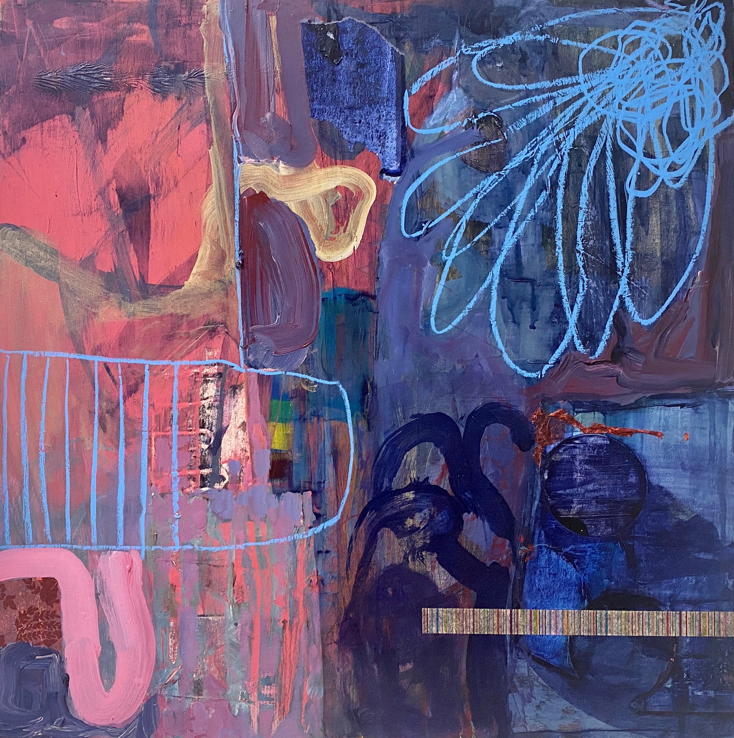  Bleu Clair, mixed media on wood panel, 18x18 