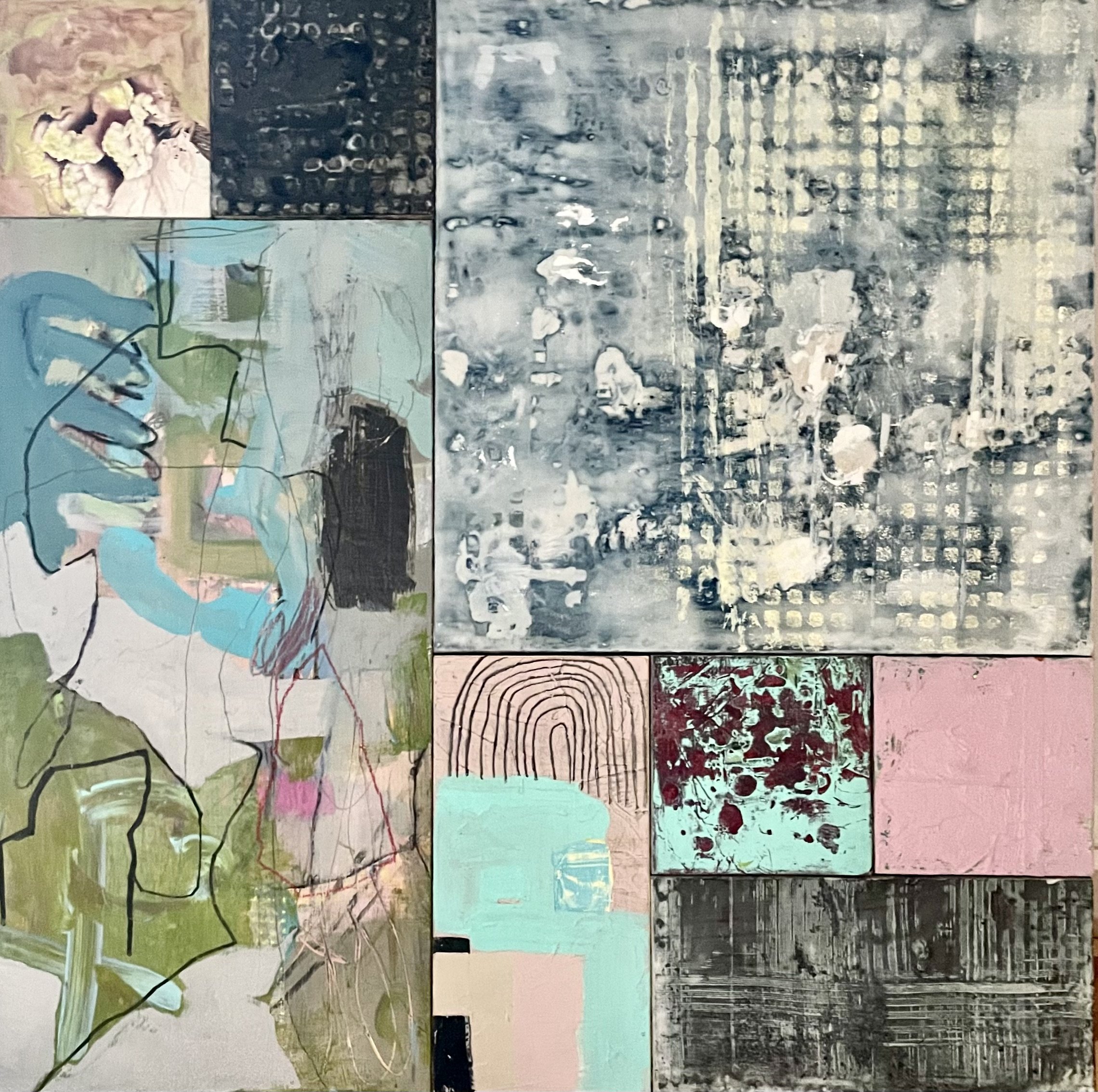  Collaboration I (with encaustic artist, Brent Arnold) Encaustic and mixed media on multiple wood panels 