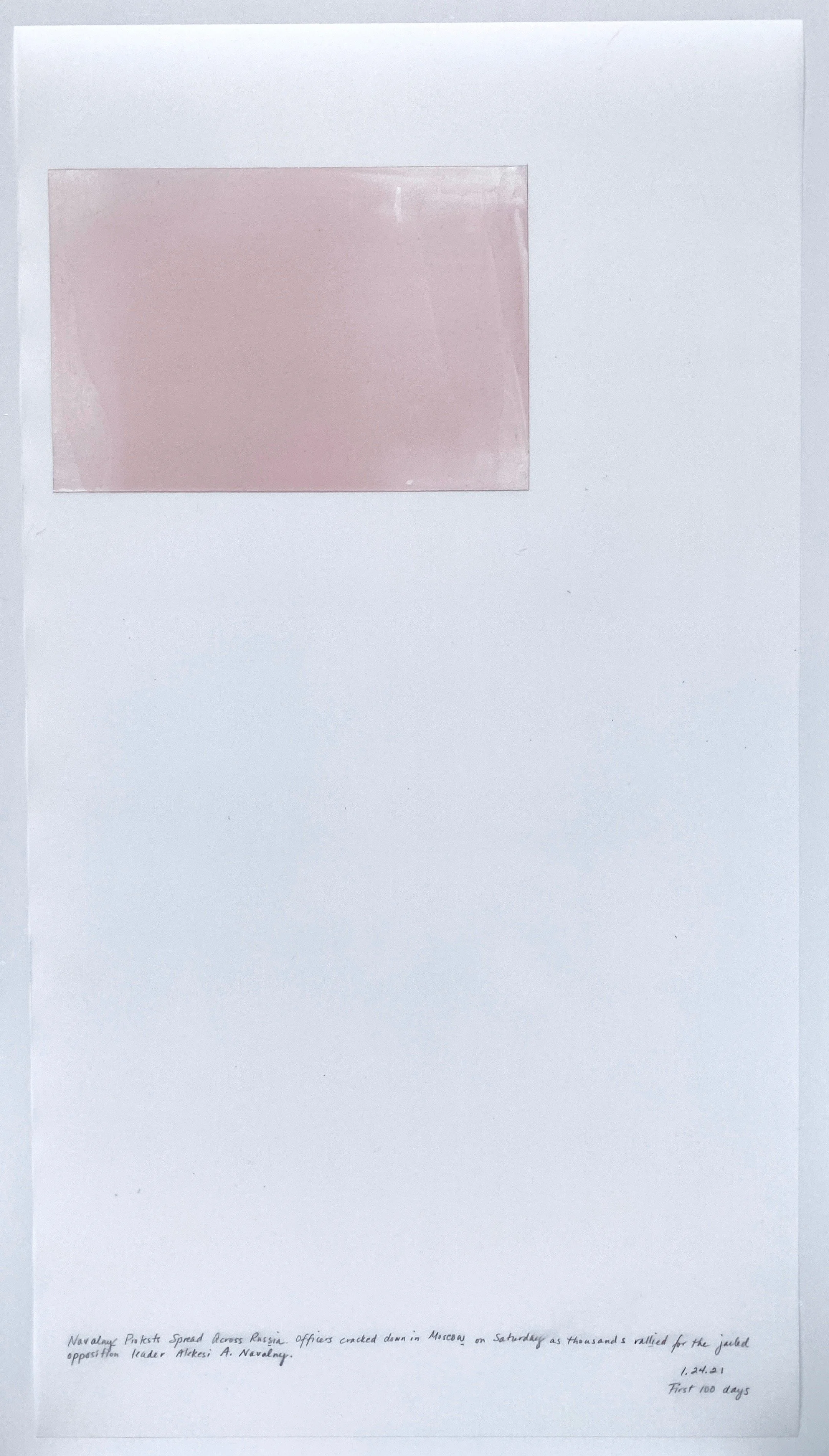 A Week in Times  - 2021 Acrylic on polyester resin film, 22 x 12 inches  
Navalny Protests Spread Across Russia. Officers cracked down in Moscow on Saturday as thousands rallied for the jailed opposition leader Alekesi A. Navalny.