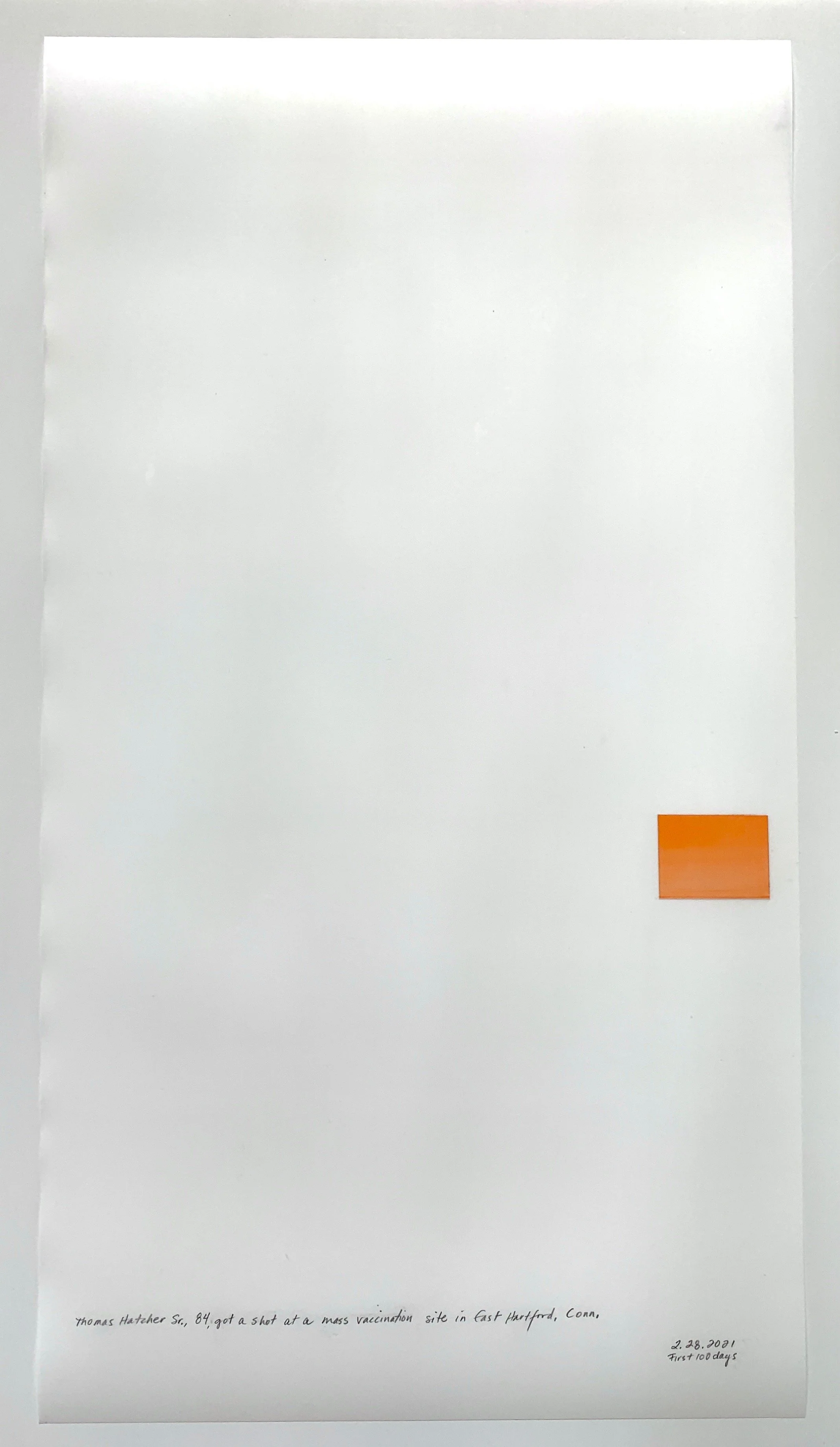 A Week in Times  - 2021 Acrylic on polyester resin film, 22 x 12 inches  
Thomas Hatcher Sr., 84, got a shot at a mass vaccination site in East Hartford, Conn.