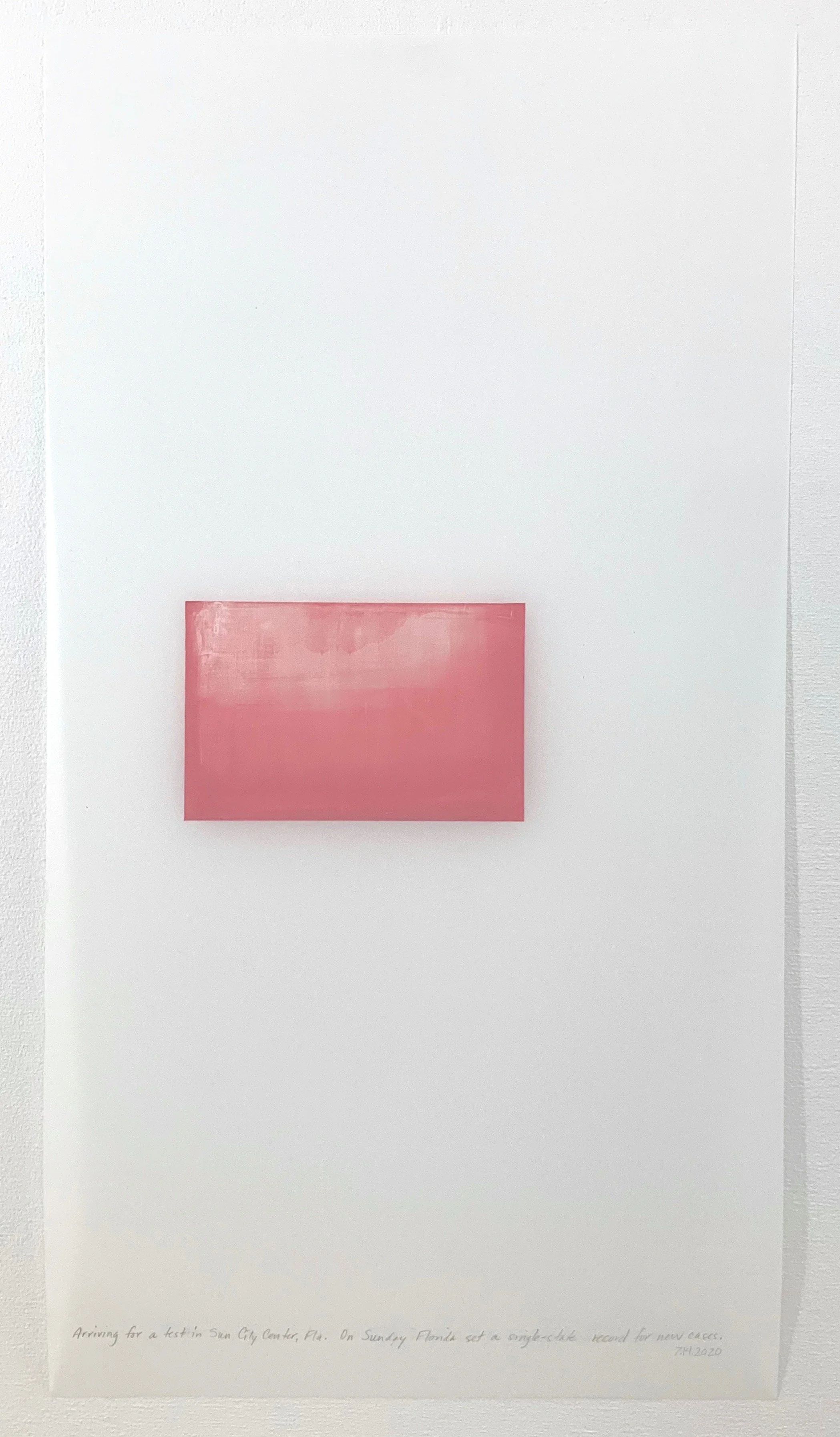 A Week in Times  - 2020 Acrylic on polyester resin film, 22 x 12 inches  
Arriving for a test in Sun City Center, Fla. On Sunday Florida set a single-state record for new cases. 7.14.2020
