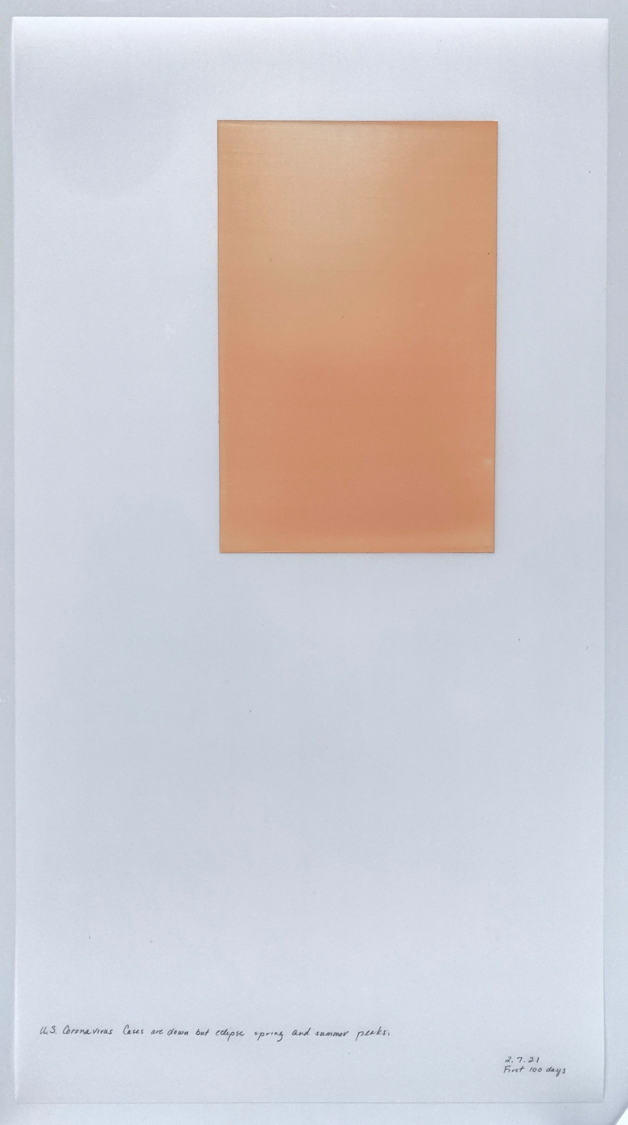 A Week in Times  - 2021 Acrylic on polyester resin film, 22 x 12 inches  
U.S. Coronavirus Cases are down but eclipse spring and summer peaks.