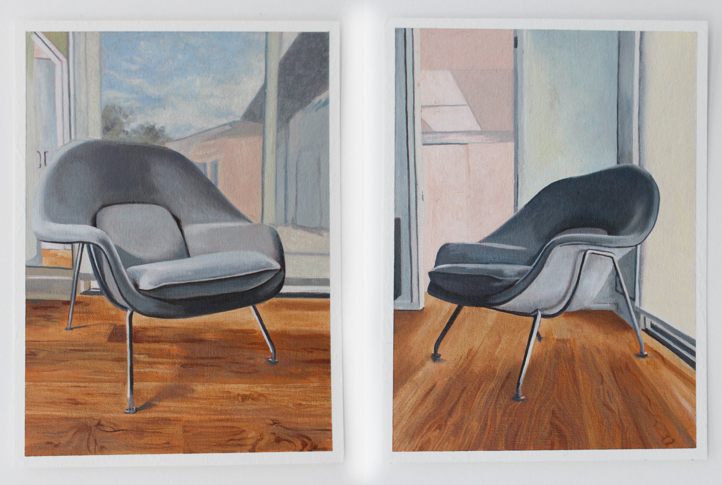  Chair 28, 2023  oil on paper  diptych, each 7 x 5 in 