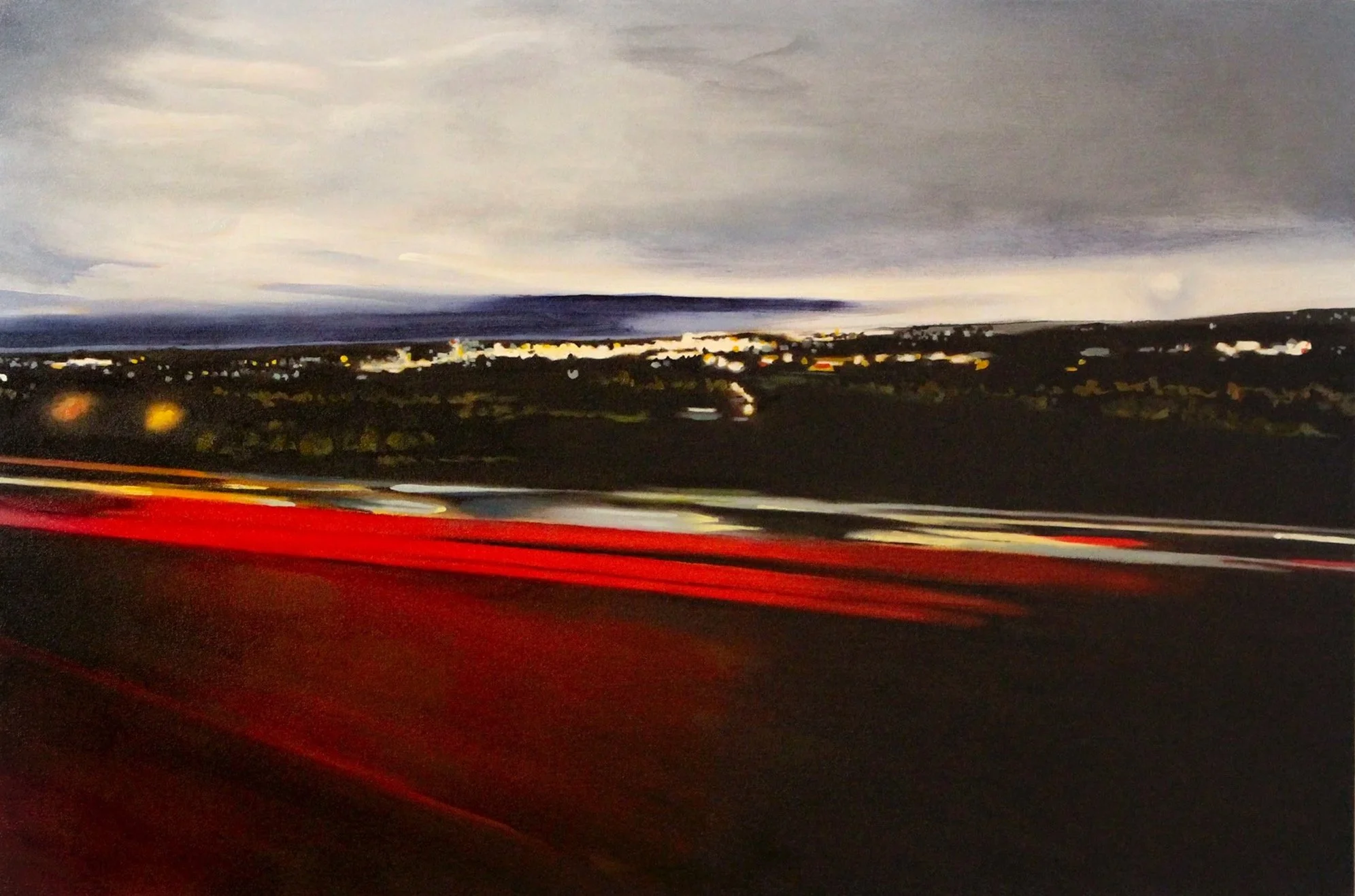  Night Highway (right detail) 2026  oil on panel  12 × 18 in 