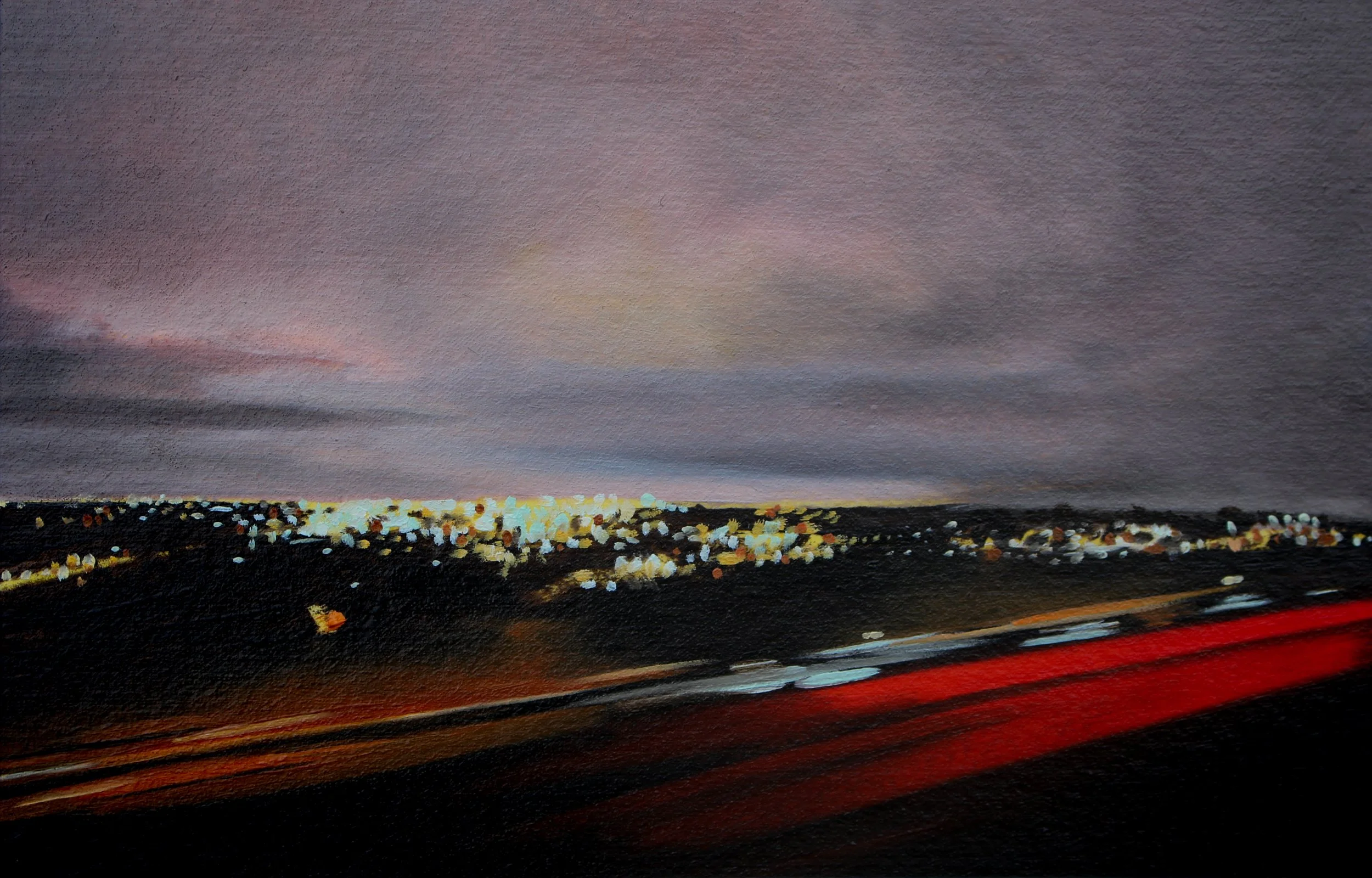  Night Highway, 2026  oil on paper  6 × 8 in 