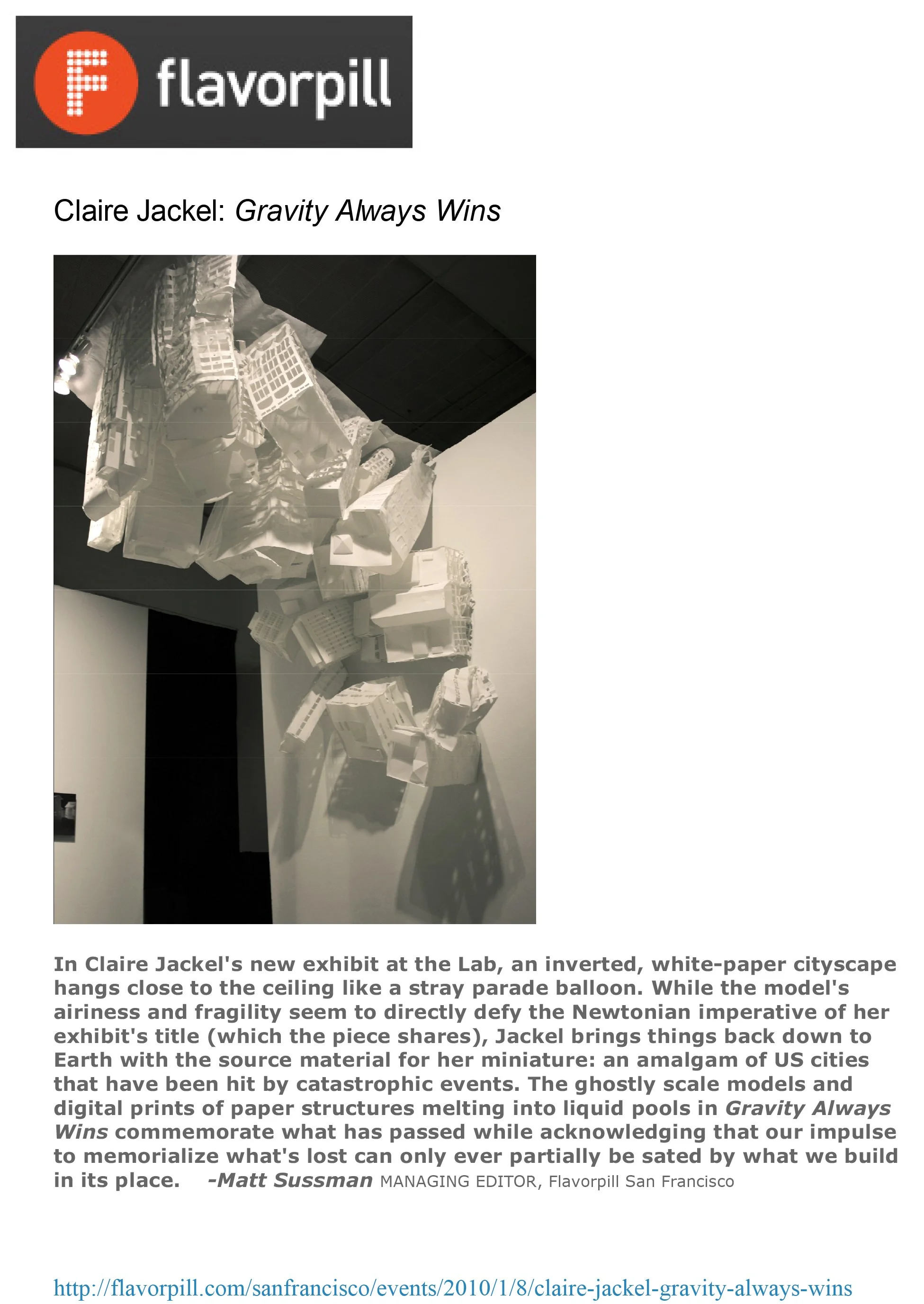 artist review of the exhibition Claire Jackel: Gravity Always Wins