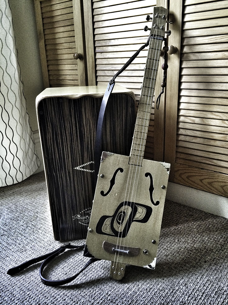 My cajon and one of my self-built 4 string guitars