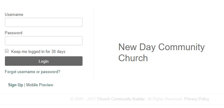 1. Start by logging in to https://newdaystockton.ccbchurch.com/login.php