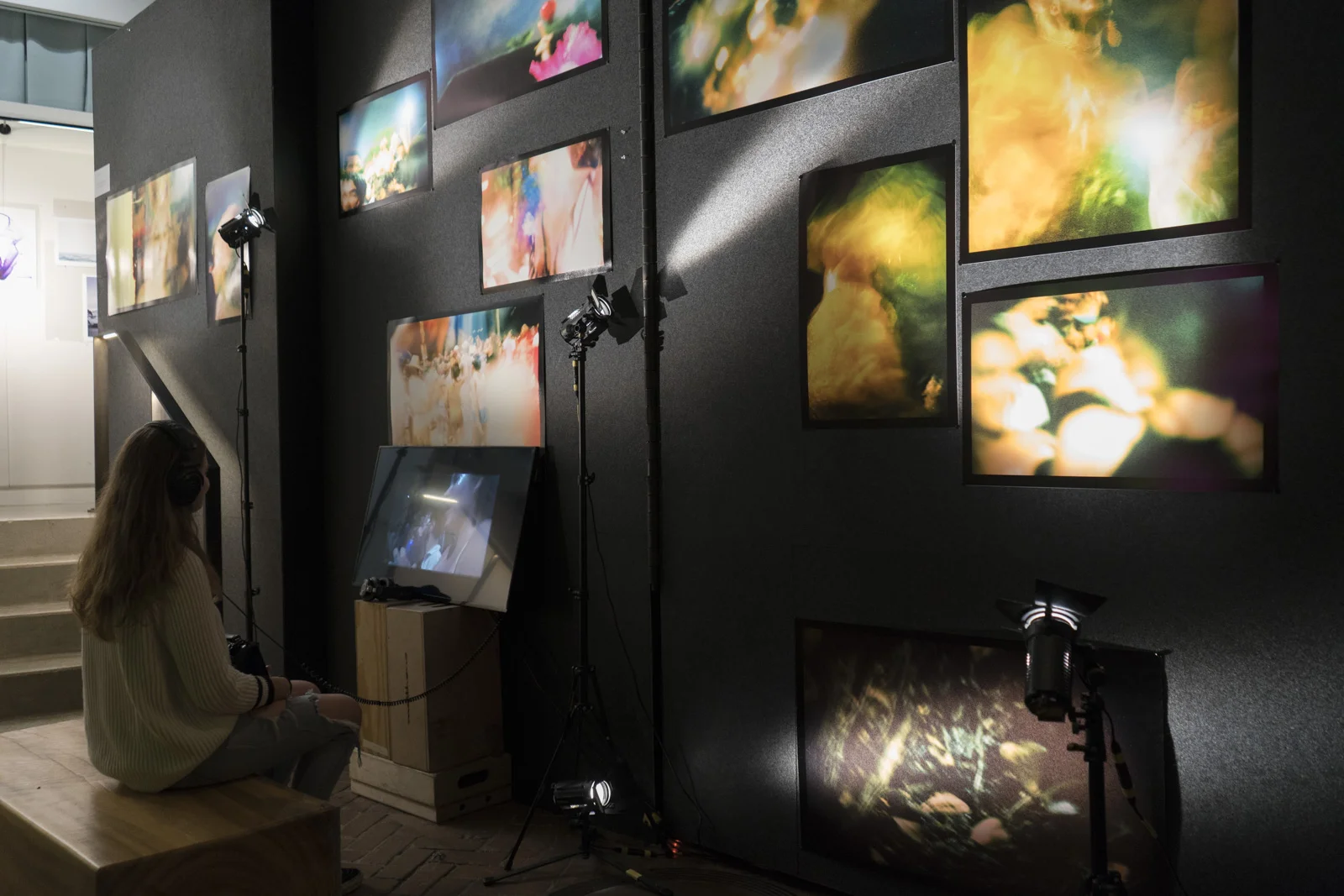 Guest enjoying returning student Carla Carvalho's installation based on her time in Brazil.