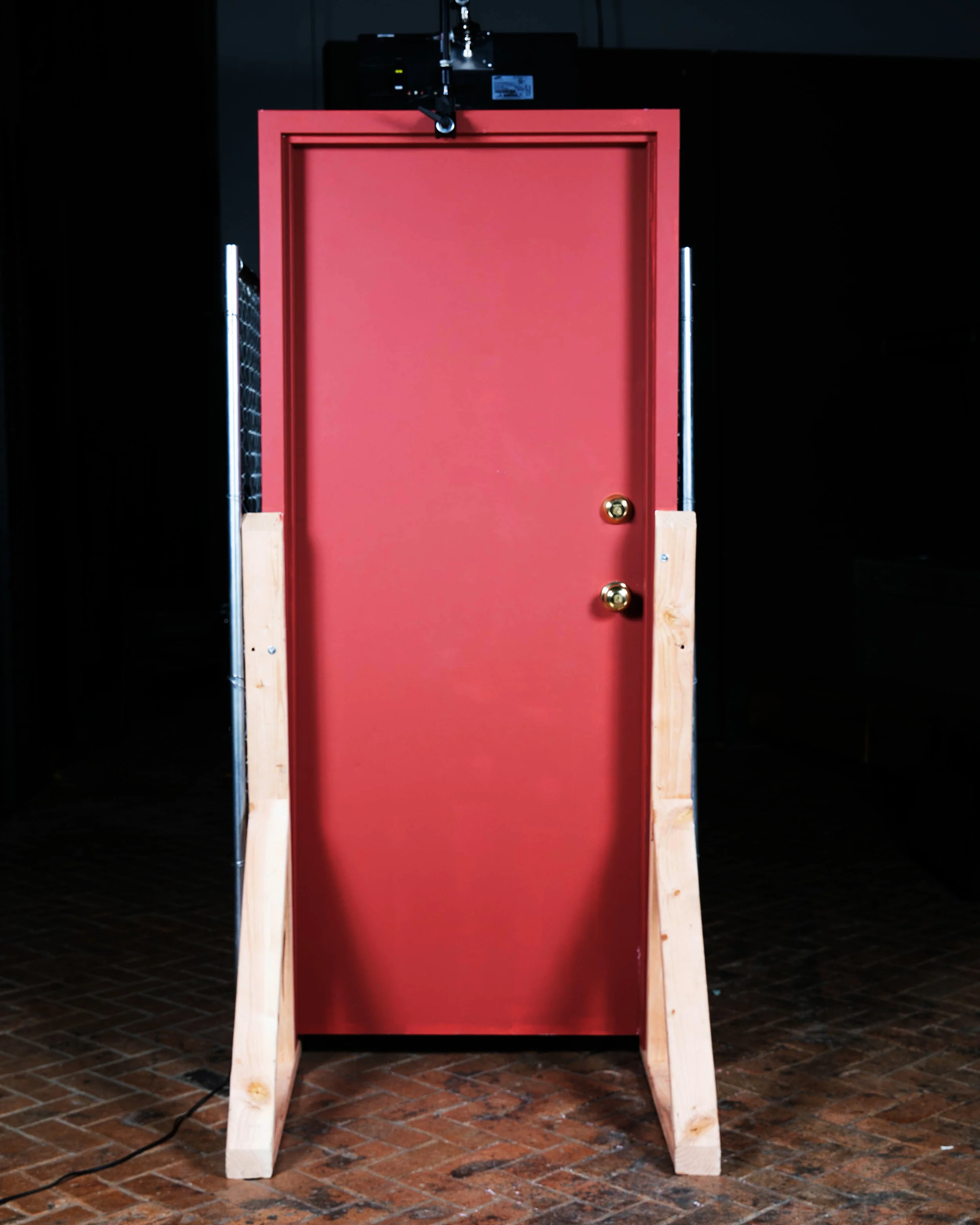 Traumatic Iterations , 2019, installation view, sculpture, 3 feet x 10 feet x 6 feet, steel door with stands