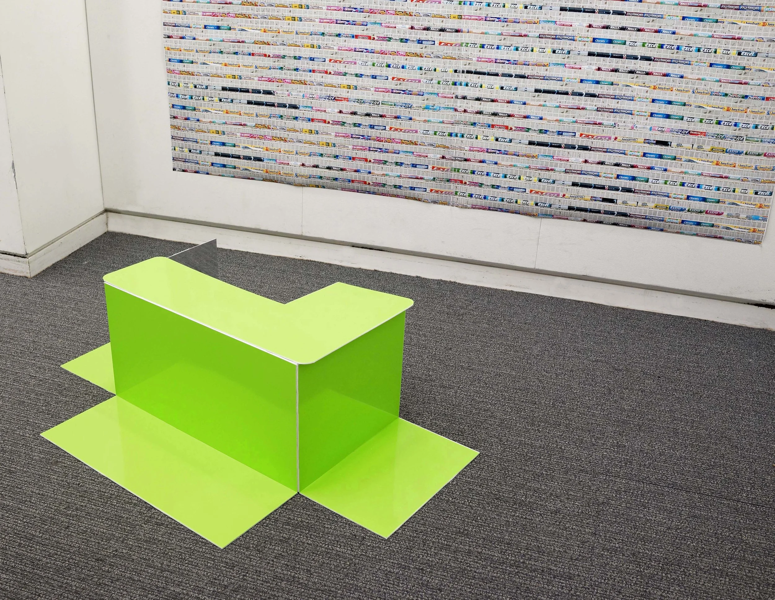 Gum wall and street box PVC board, neon vinyl print, mirror vinyl print wallpaper size depends on the wall and space, neon green box (22.5”x14”x17.5”) 2019