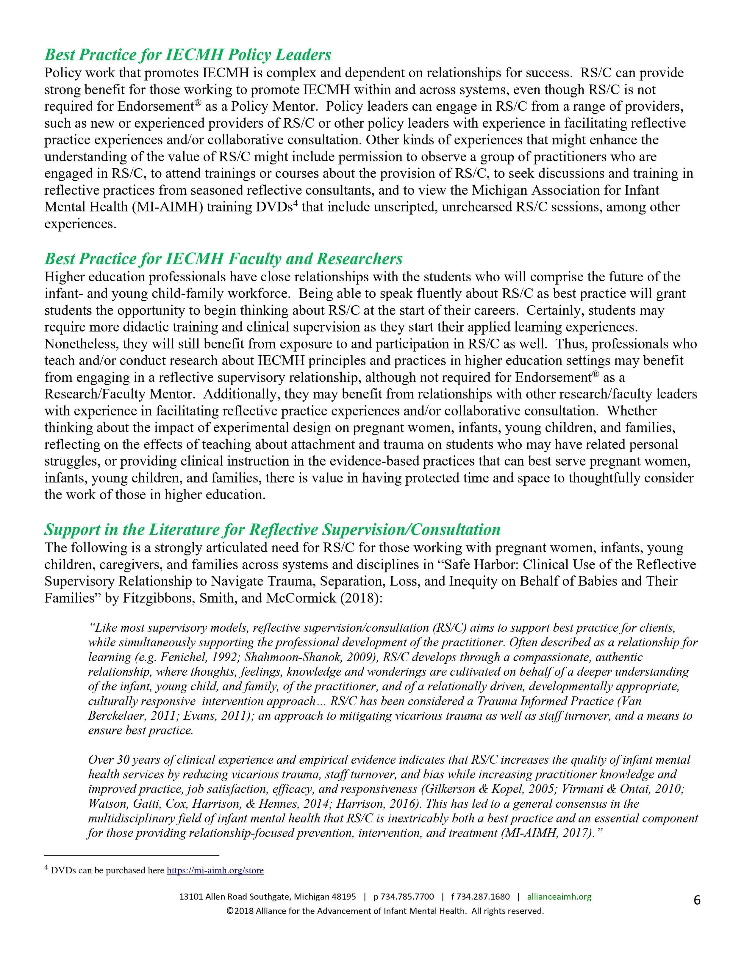 Best Practices / Reflective Supervision Guidelines — AKAIMH